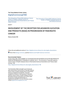 (Rage) in Progression of Pancreatic Cancer