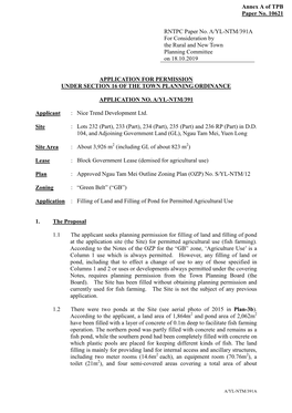 RNTPC Paper No. A/YL-NTM/391A for Consideration by the Rural and New Town Planning Committee on 18.10.2019