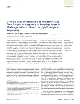 Genome-Wide Investigation of Micrornas and Their Targets in Response to Freezing Stress in Medicago Sativa L., Based on High-Throughput Sequencing