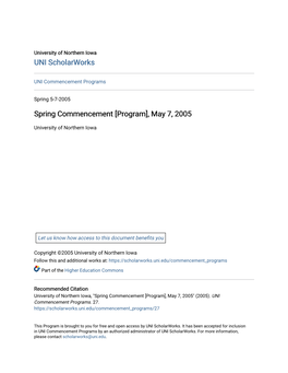 Spring Commencement [Program], May 7, 2005