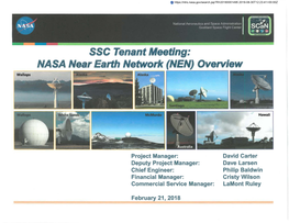 SSC Tenant Meeting: NASA Near Earth Network (NENJ Overview