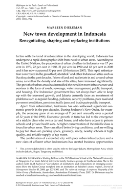 New Town Development in Indonesia Renegotiating, Shaping and Replacing Institutions