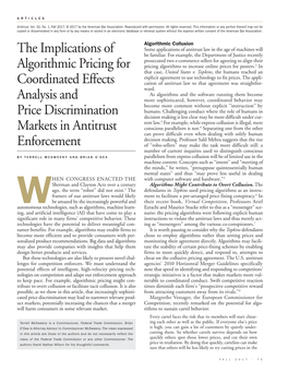 The Implications of Algorithmic Pricing for Coordinated Effects Analysis and Price Discrimination Markets in Antitrust Enforceme