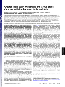 Greater India Basin Hypothesis and a Two-Stage Cenozoic Collision Between India and Asia