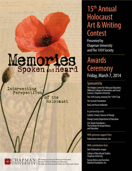 15Th Annual Holocaust Art & Writing Contest Awards Ceremony