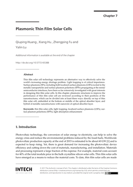 Plasmonic Thin Film Solar Cellscells