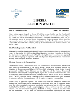 Liberia Election Watch, Issue No. 5, Sept. 26, 2005