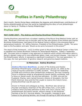 Profiles in Family Philanthropy