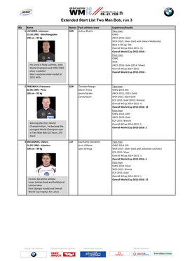 Extended Start List Two Man Bob, Run 3