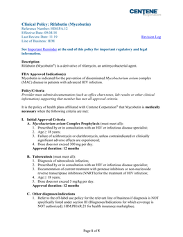 Rifabutin (Mycobutin) Reference Number: HIM.PA.12 Effective Date: 09.04.18 Last Review Date: 11.19 Revision Log Line of Business: HIM