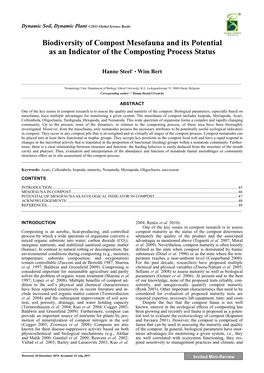 Biodiversity of Compost Mesofauna and Its Potential As an Indicator of the Composting Process Status