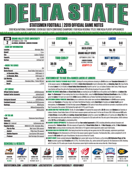 Statesmen Football | 2019 Official Game Notes