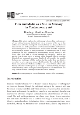 Film and Media As a Site for Memory in Contemporary Art Domingo Martinez Rosario Universidad Nebrija (Madrid, Spain) E-Mail: Dmartinezr@Nebrija.Es