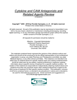 Cytokine and CAM Antagonists and Related Agents Review 01/22/2010