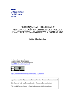 Personalidad, Bienestar Y Psicopatología En Chimpancés Y Orcas