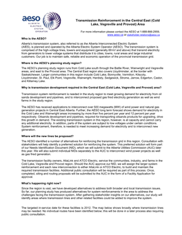 Transmission Reinforcement in the Central East (Cold Lake, Vegreville and Provost) Area