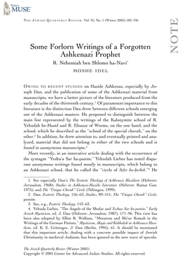 Some Forlorn Writings of a Forgotten Ashkenazi Prophet NOTE R