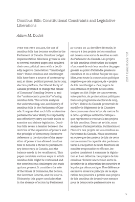 Omnibus Bills: Constitutional Constraints and Legislative Liberations Adam M. Dodek*