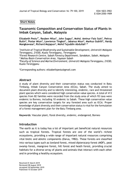 Taxanomic Composition and Conservation Status of Plants in Imbak Canyon, Sabah, Malaysia