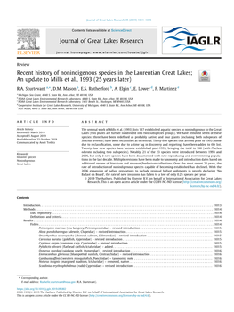 Recent History of Nonindigenous Species in the Laurentian Great Lakes; an Update to Mills Et Al., 1993 (25 Years Later) ⇑ R.A