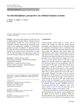 An Interdisciplinary Perspective on Artificial Immune Systems