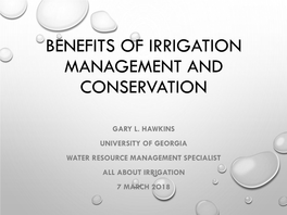 Benefits of Irrigation Management and Conservation