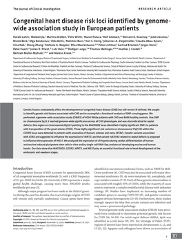 Congenital Heart Disease Risk Loci Identified by Genome- Wide Association Study in European Patients