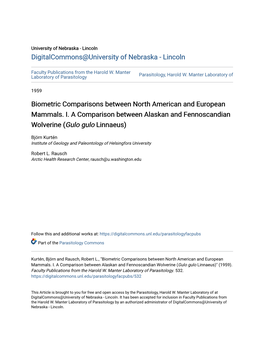 Biometric Comparisons Between North American and European Mammals