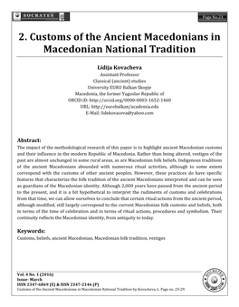 2. Customs of the Ancient Macedon Macedonian National Traditio The