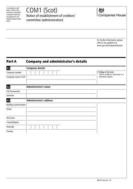 COM1 (Scot) (Company Voluntary Arrangements and Notice of Establishment of Creditors’ Administration) Rules 2018