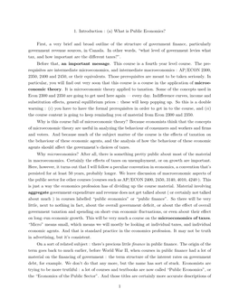 1. Introduction : (A) What Is Public Economics? First, a Very Brief and Broad Outline of the Structure of Government Finance, Pa