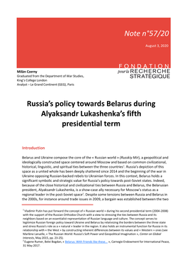 Note N°57/20 Russia's Policy Towards Belarus During Alyaksandr