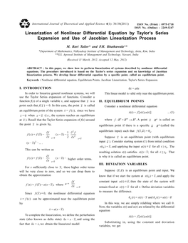 Linearization of Nonlinear Differential Equation by Taylor's Series