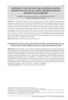 DIVERSITY and GENETIC RELATEDNESS AMONG GENOTYPES of Vitis Spp