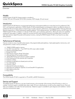 NVIDIA Quadro FX 560 Graphics Controller Overview