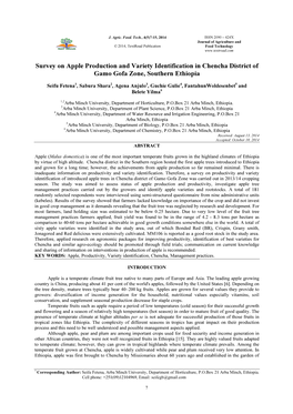 Survey on Apple Production and Variety Identification in Chencha District of Gamo Gofa Zone, Southern Ethiopia