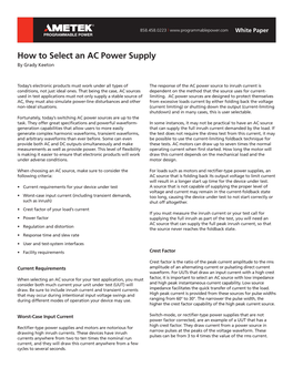 How to Select an AC Power Supply by Grady Keeton