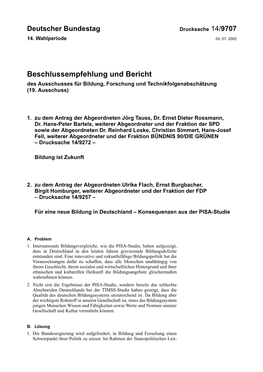 Beschlussempfehlung Und Bericht Des Ausschusses Für Bildung, Forschung Und Technikfolgenabschätzung (19