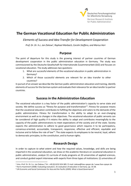 The German Vocational Education for Public Administration Elements of Success and Idea Transfer for Development Cooperation