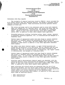 Chemical Munitions Igloos for the Container Storage of Wastes Generated from the Maintenance of the Chemical Munitions Stockpile Attachment D.2