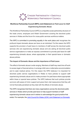 Workforce Partnership Council (WPC) Joint Statement on Paid Leave for Staff Experiencing Domestic Abuse