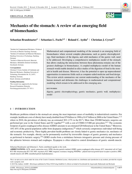 Mechanics of the Stomach: a Review of an Emerging Field of Biomechanics