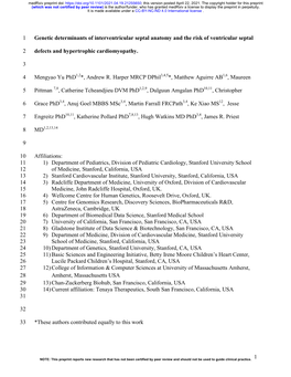 1 Genetic Determinants of Interventricular Septal Anatomy and the Risk of Ventricular Septal