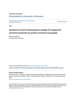 Synthesis of Novel 6-Nitroquipazine Analogs for Imaging the Serotonin Transporter by Positron Emission Tomography