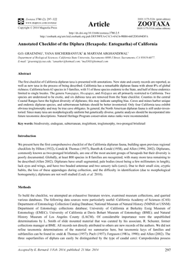 Annotated Checklist of the Diplura (Hexapoda: Entognatha) of California