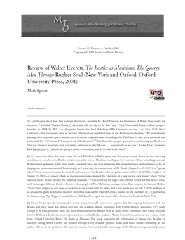 MTO 11.4: Spicer, Review of the Beatles As Musicians