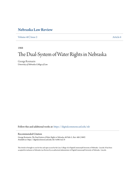 The Dual-System of Water Rights in Nebraska George Rozmarin University of Nebraska College of Law