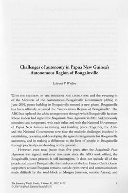 Challenges of Autonomy in Papua New Guinea's Autonomous Regioq of Bougainville