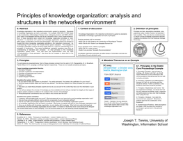 Principles of Knowledge Organization: Analysis and Structures in the Networked Environment