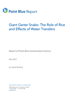 Giant Garter Snake: the Role of Rice and Effects of Water Transfers